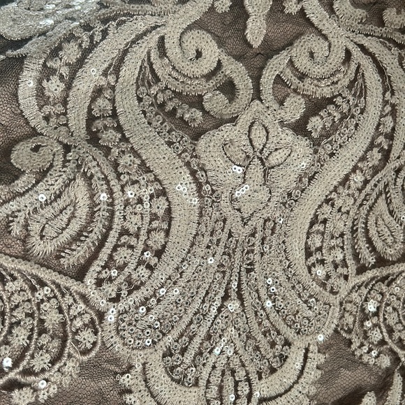 NWT Calvin Klein Khaki Embroidered and sequins on black lace cocktail dress - Picture 5 of 5